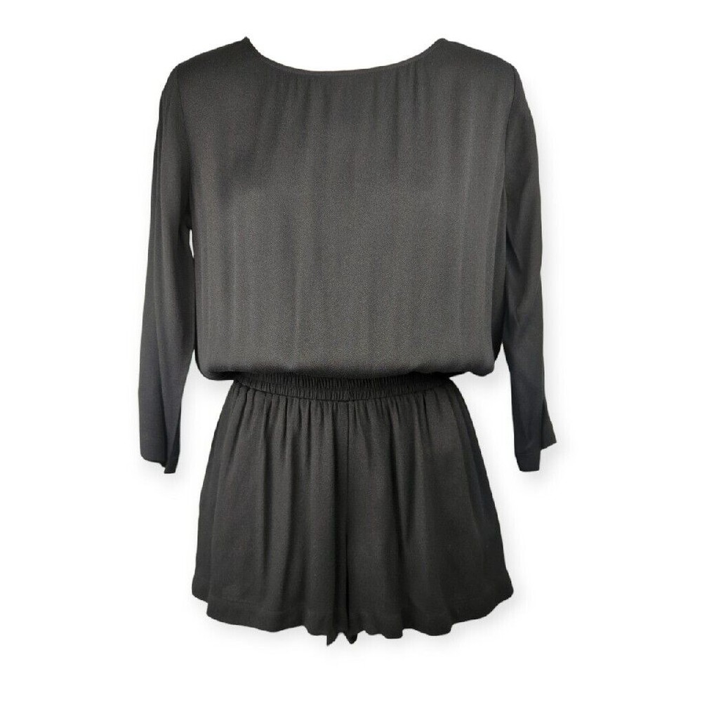 Ella Moss Black Romper Smocked Waist Relaxed Fit 3/4 Sleeve  Chic Jumpsuit XS S